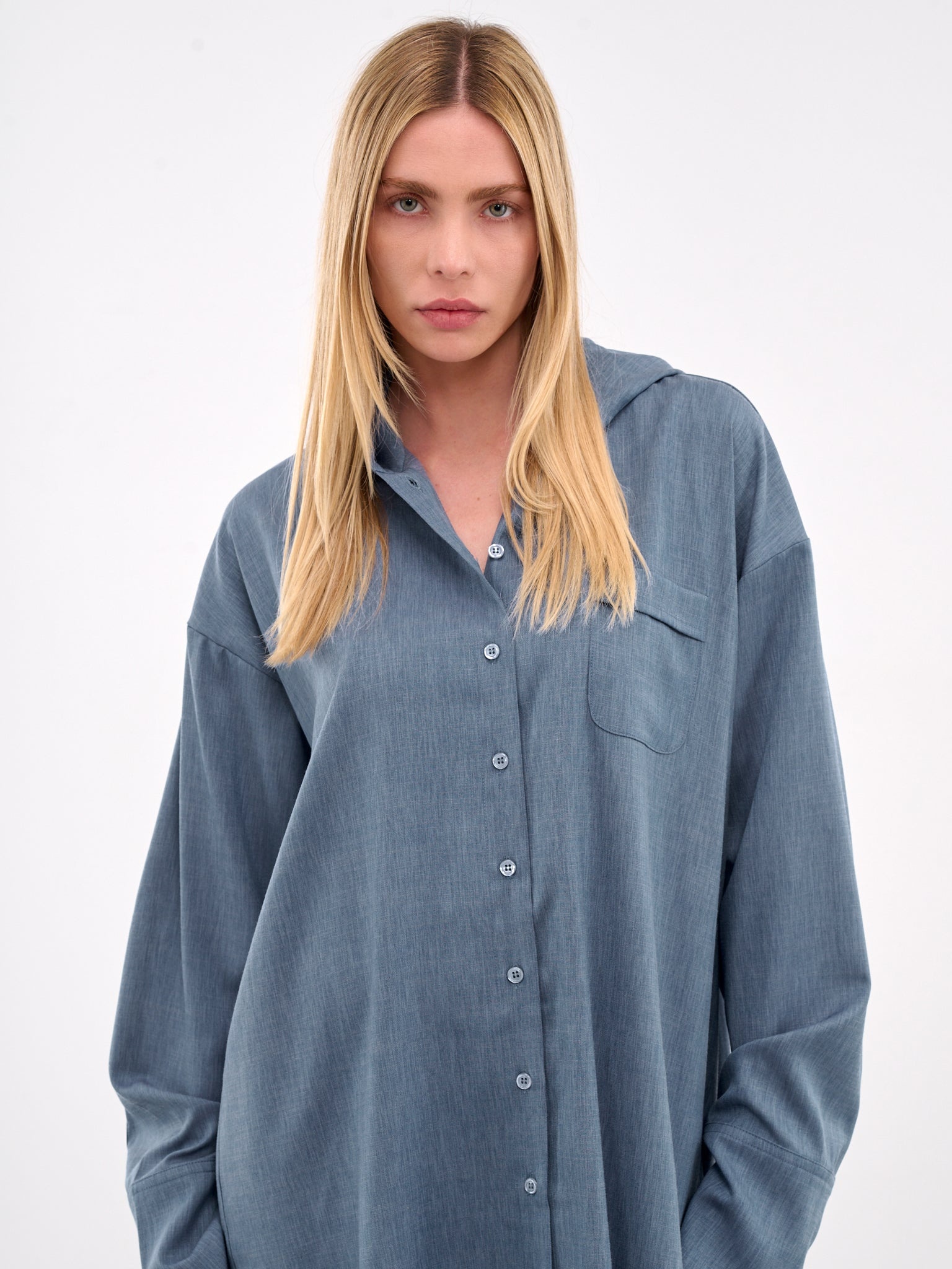Oversized Hood Button-Up Shirt - 4