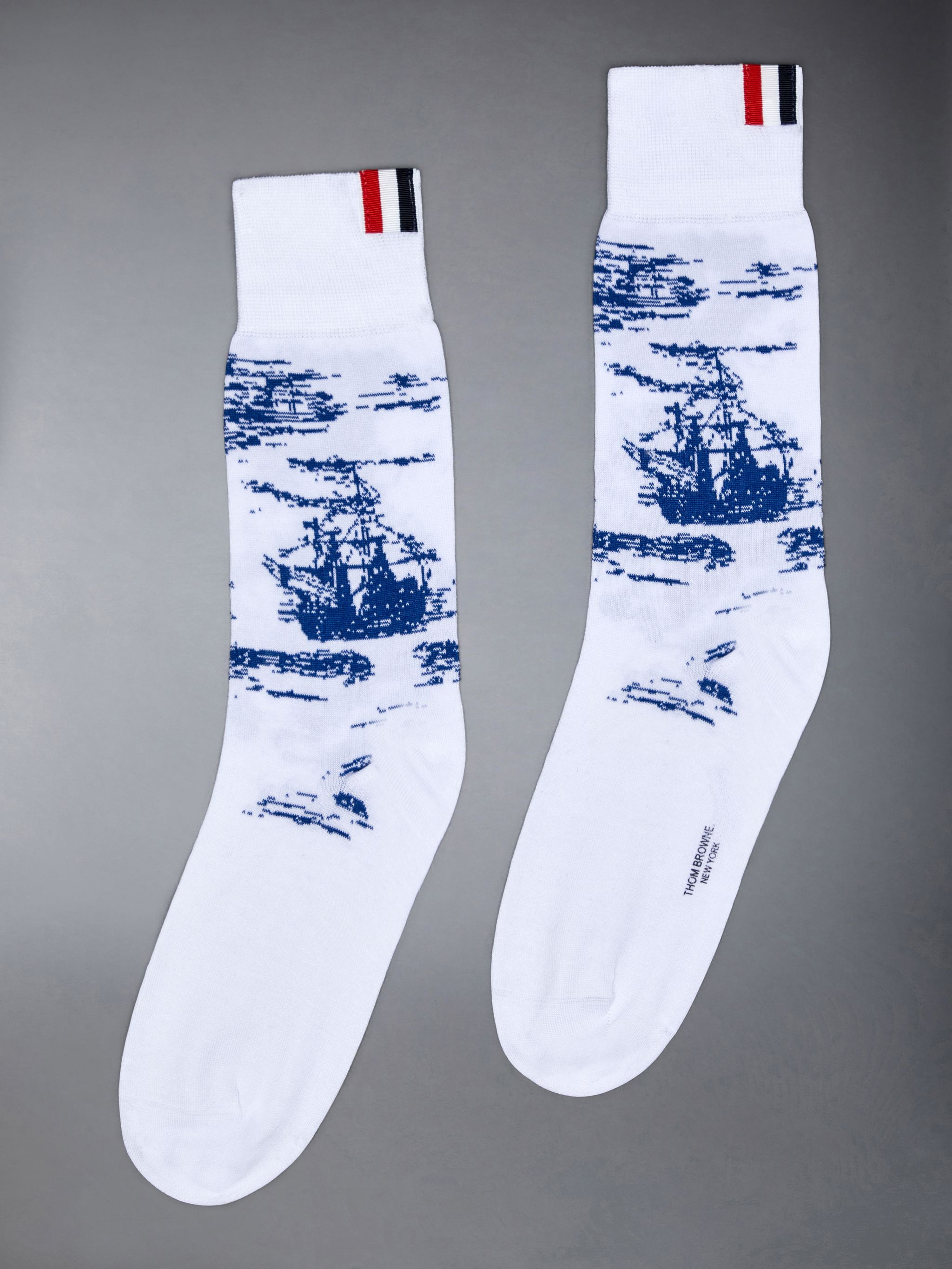 Cotton Nautical Toile Mid Calf Socks - 1