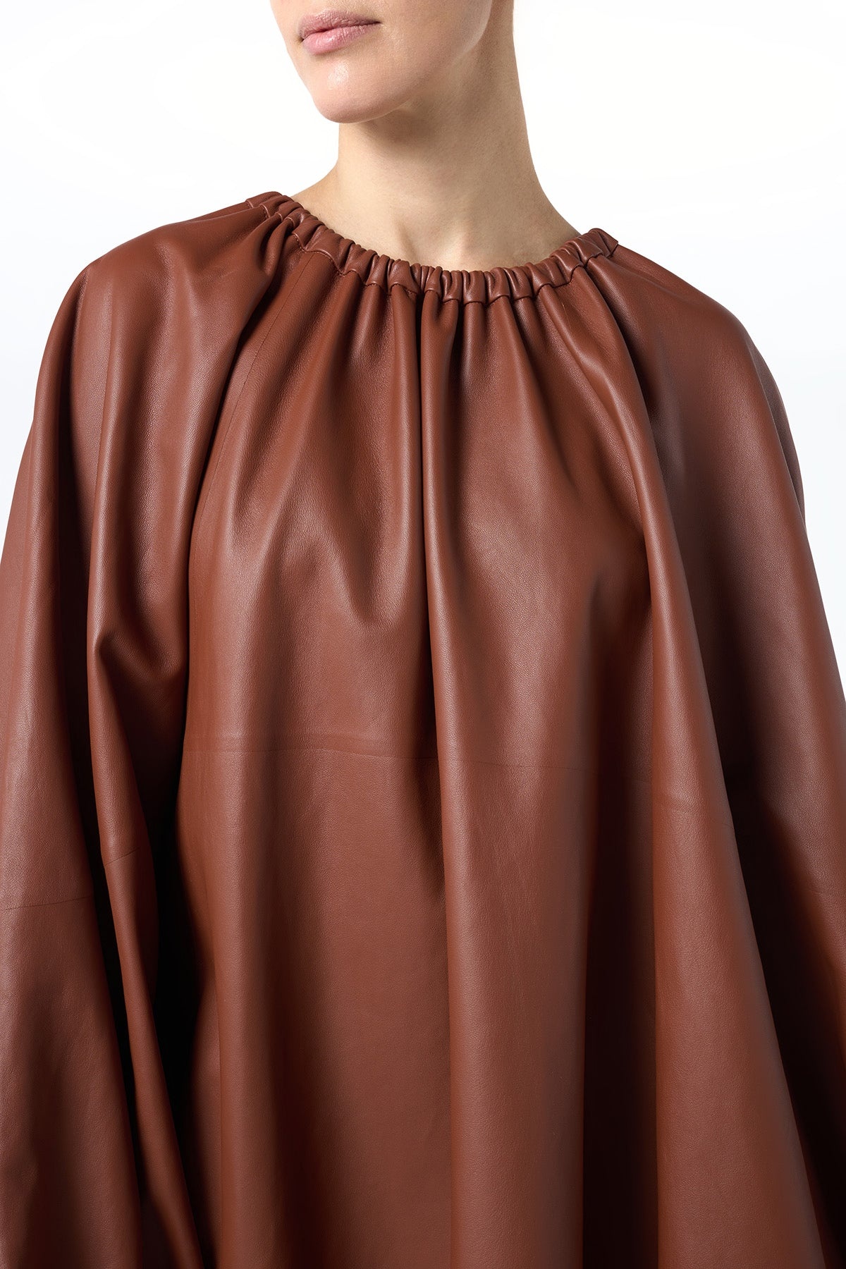 Wilmer Pleated Cape Top In Cognac Soft Leather - 6