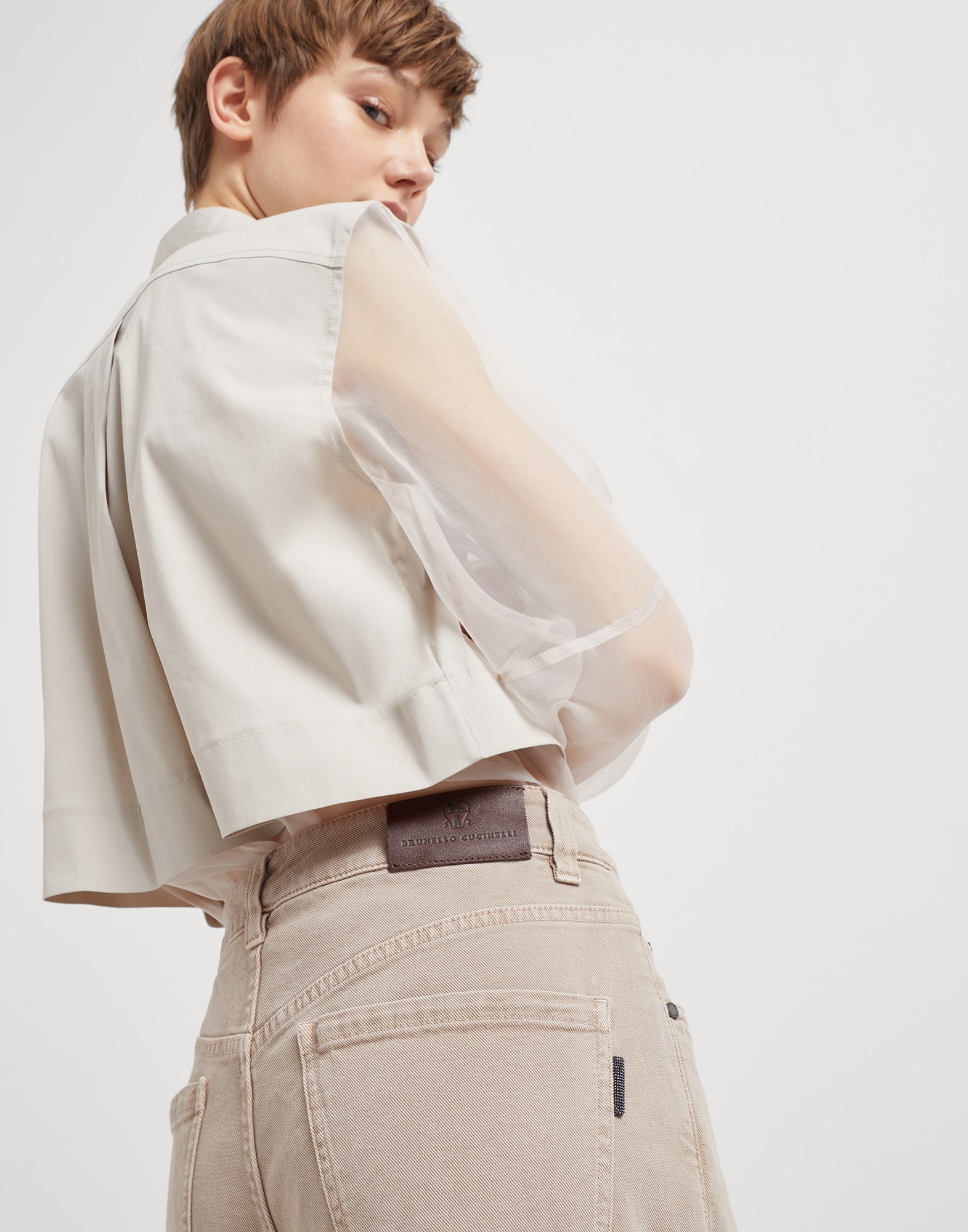 Garment-dyed comfort denim loose trousers with shiny tab - 3