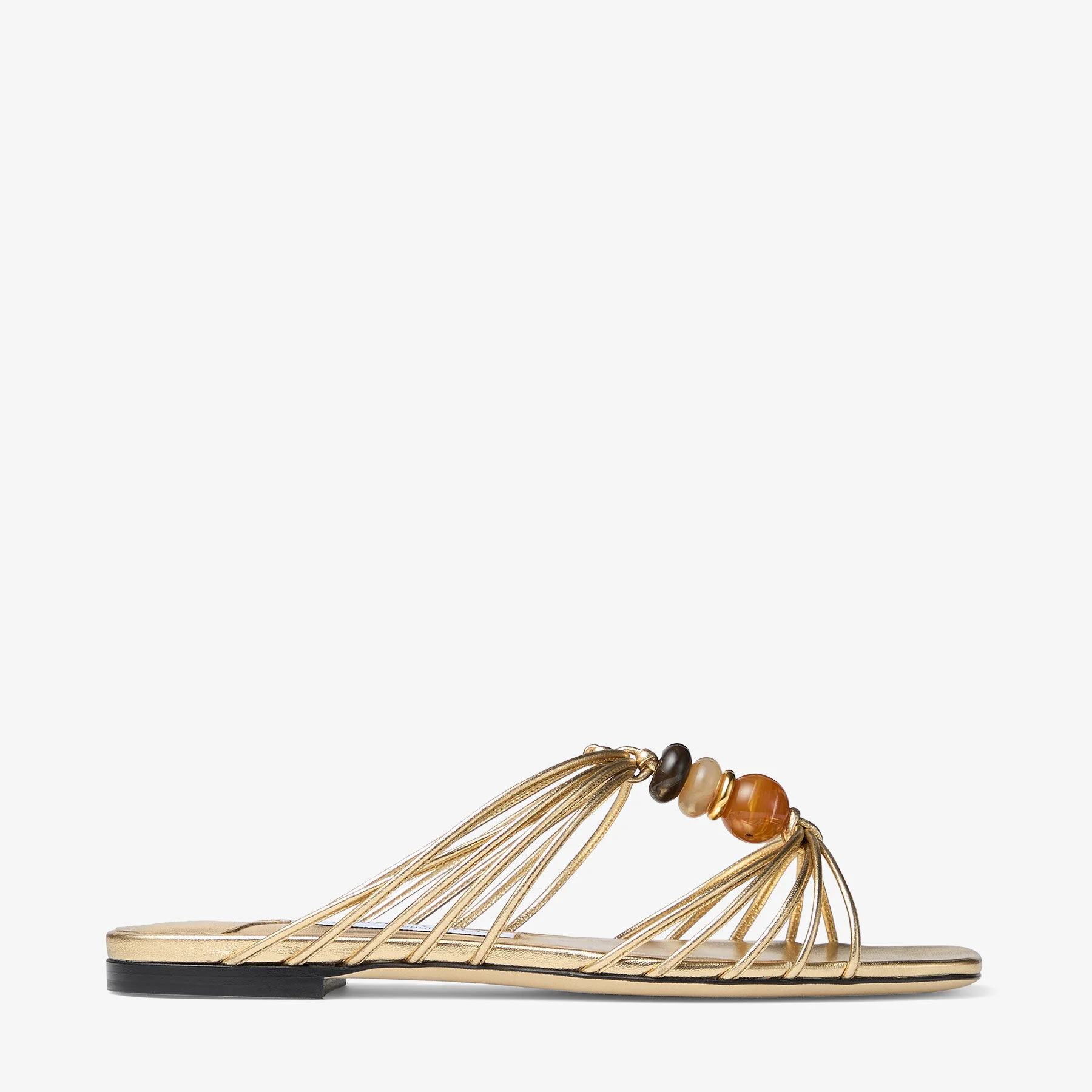 Lova Mule Flat Gold Mix Metallic Nappa Leather Flats with Beads - 1