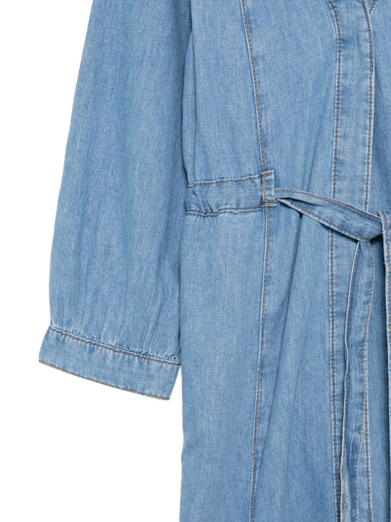 belted V-neck denim dress 3