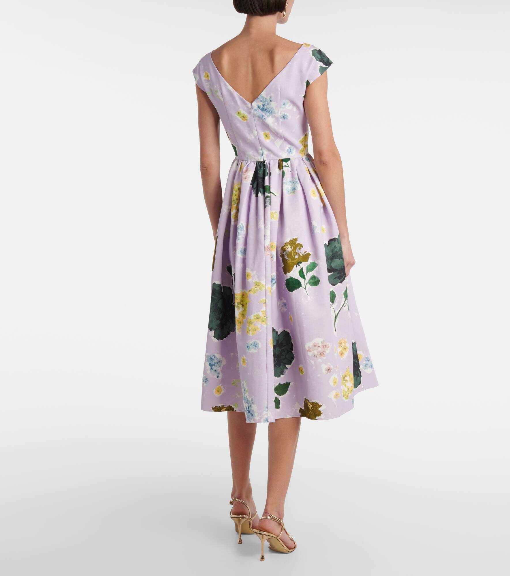 Floral cotton-blend faille midi dress - 3