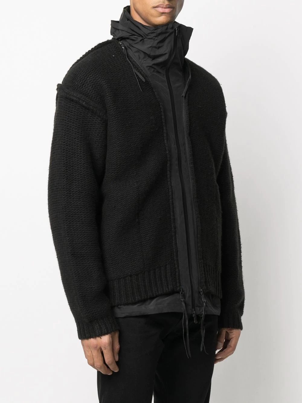 knitted layered hooded jacket - 3