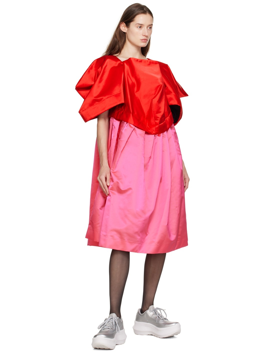 Red & Pink Oversized Midi Dress - 4