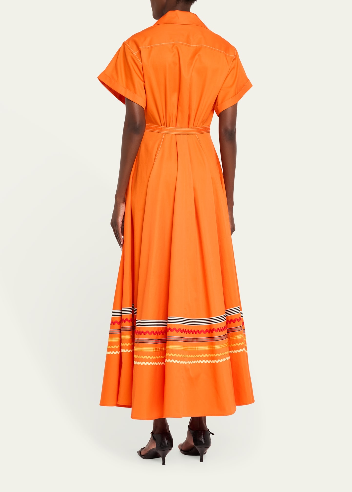 Embroidered Short Sleeve Belted Shirtdress - 3