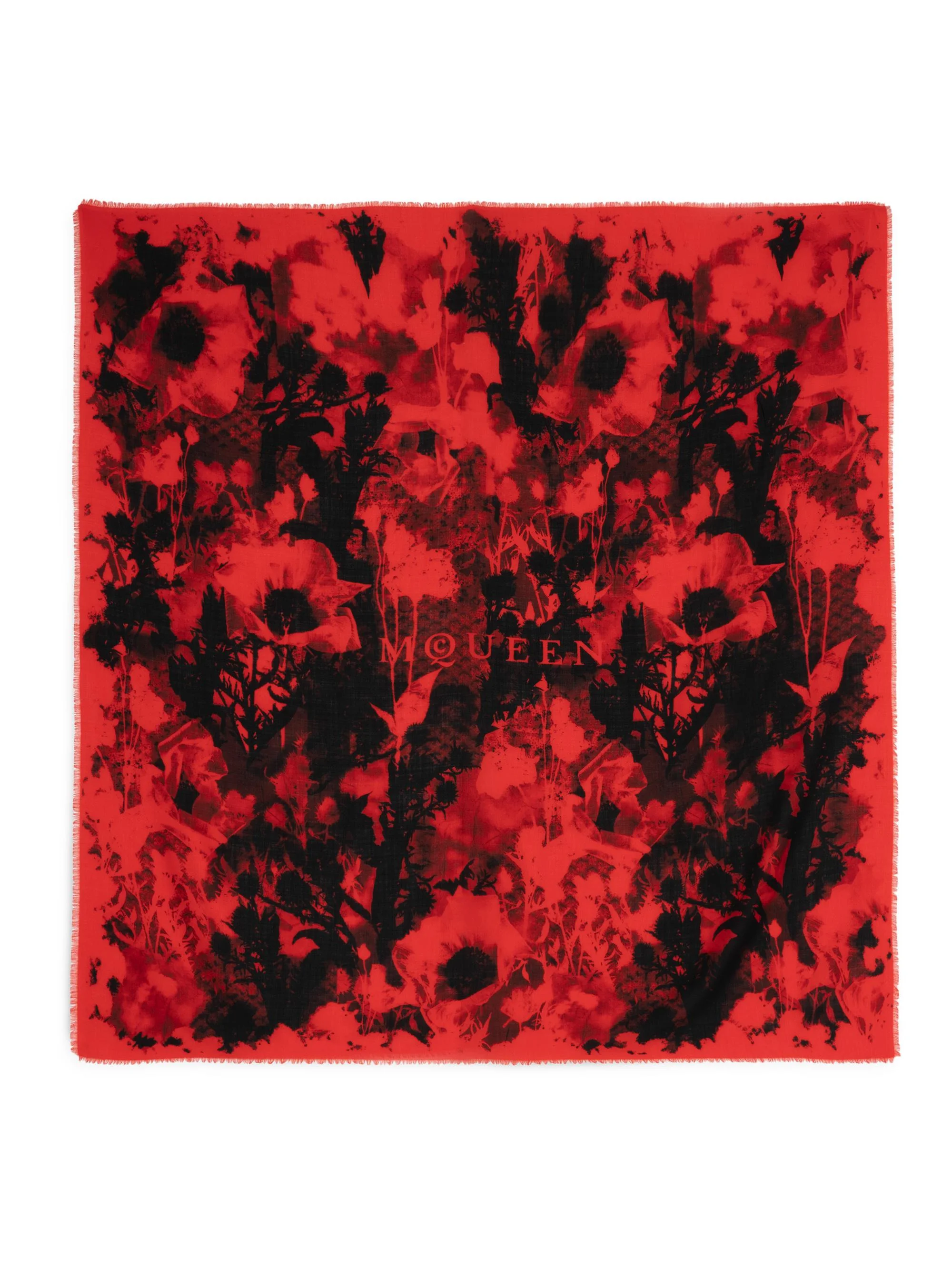 Women's Collage Floral Silk Square Scarf - Red Black - 1