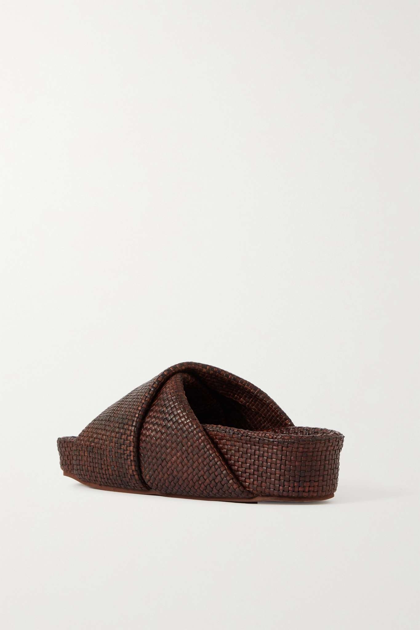 Woven leather platform slides - 3