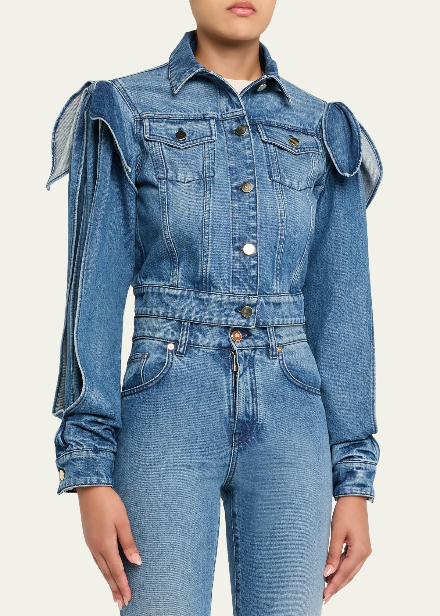 Briella Tie Slit-Sleeve Denim Jacket - 4
