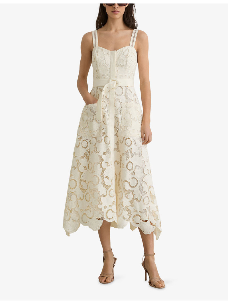 REISS Kerina Button-Front Lace Midi Dress outlook