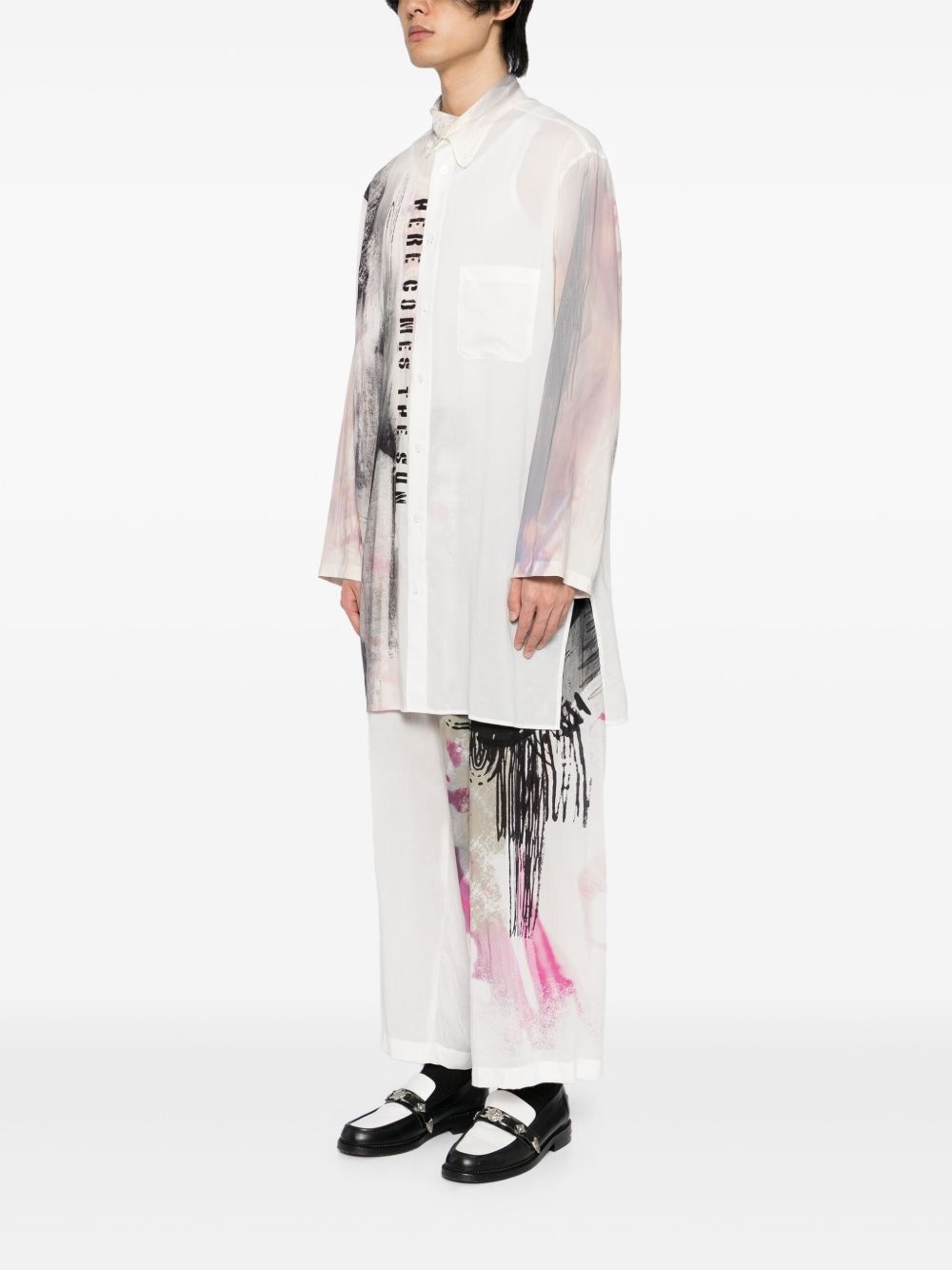 printed asymmetric-collar shirt - 3
