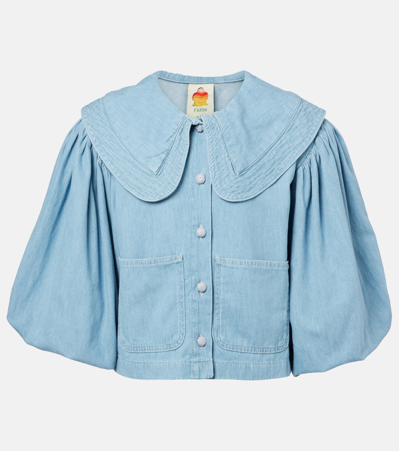 Puff-sleeve denim shirt 1