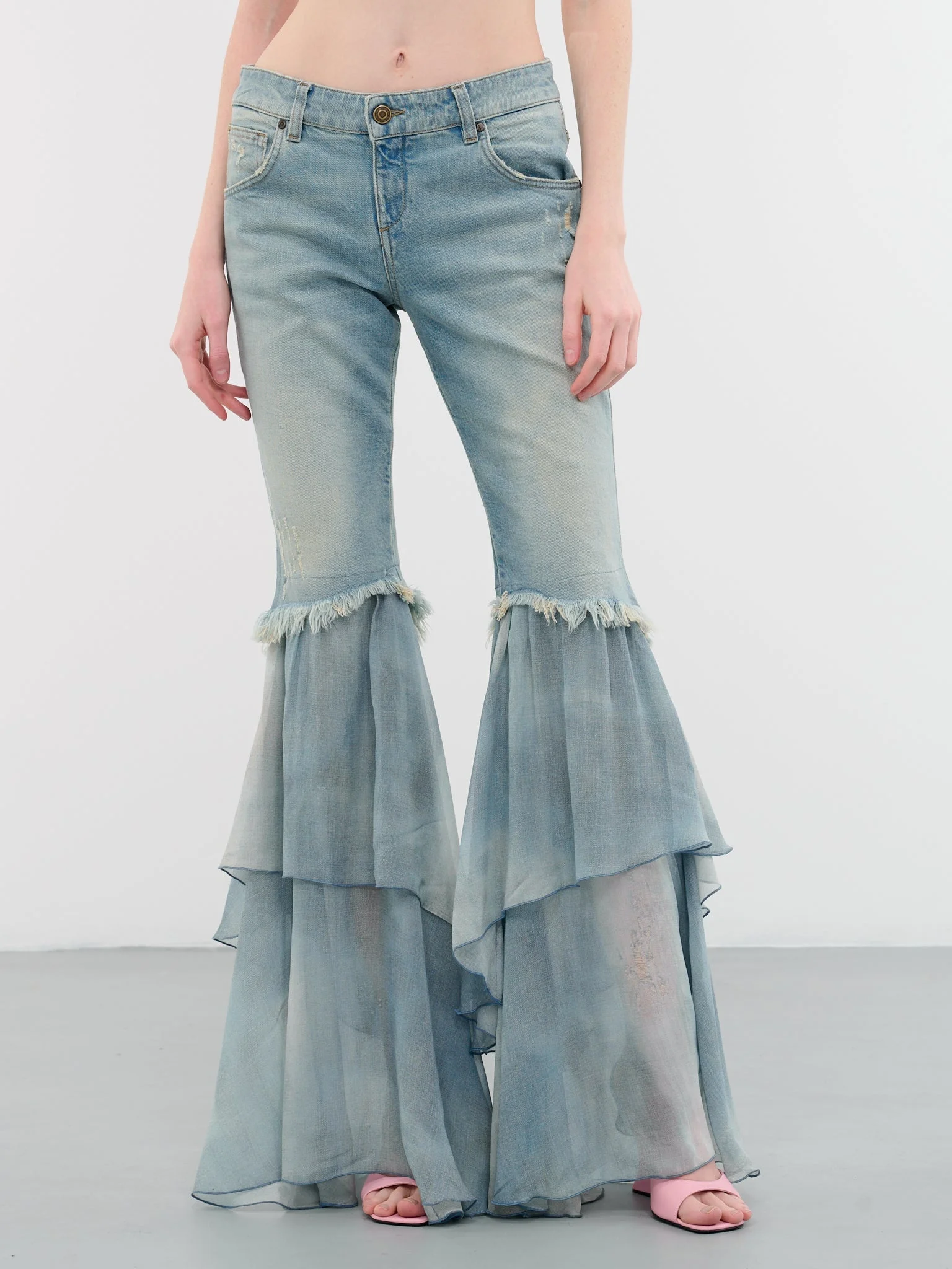 Flounce Chiffon Jeans - 1