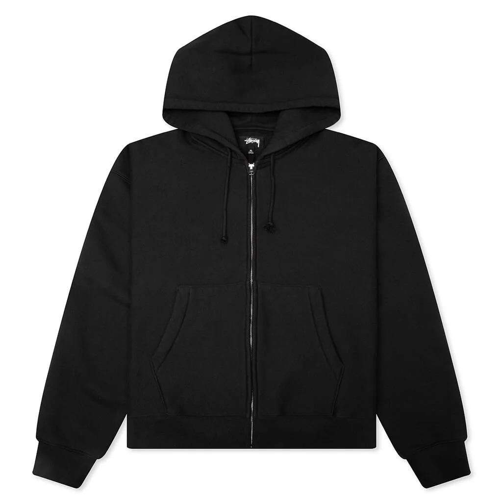 CURSIVE APPLIQUE ZIP HOOD - BLACK - 1