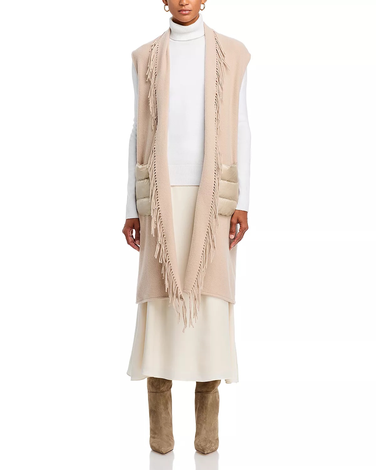 Sleeveless Mixed Media Wool Cashmere Coat - 1