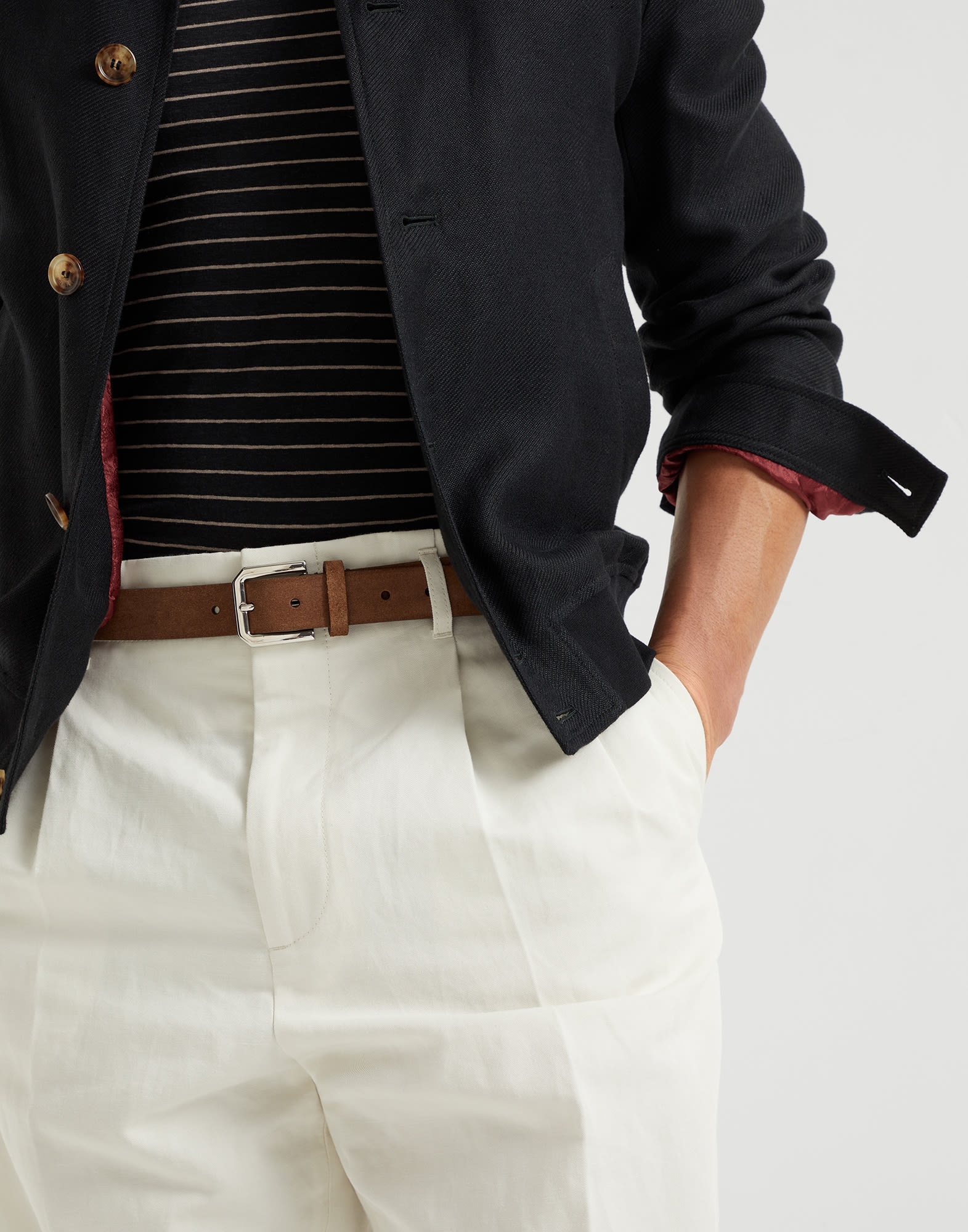 Reversed leather belt with square buckle and tip - 5