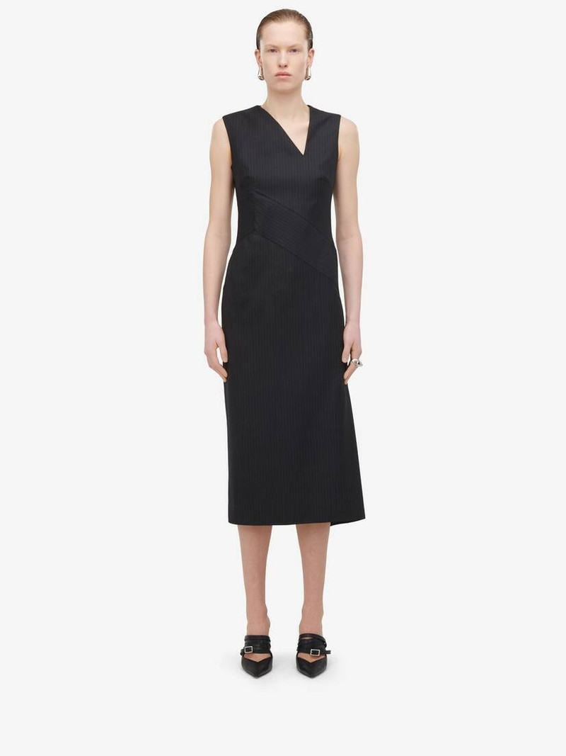 Women's Pinstripe Midi Dress in Grey 1