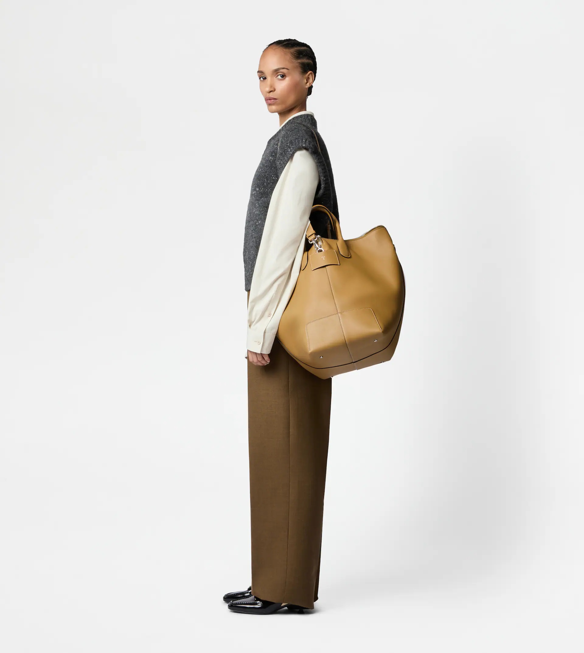 TOD'S DI BAG SWING IN LEATHER LARGE - BROWN - 4