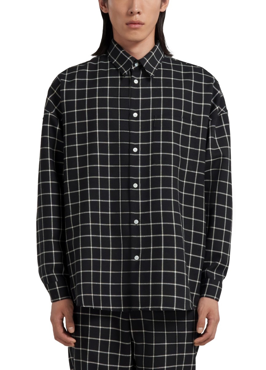 Marni BLACK WOOL LONG-SLEEVED SHIRT WITH CHECKED PATTERN | REVERSIBLE