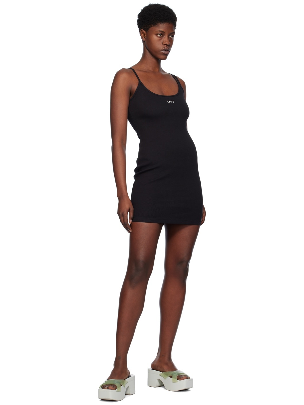 Black Off Stamp Basic Minidress - 4