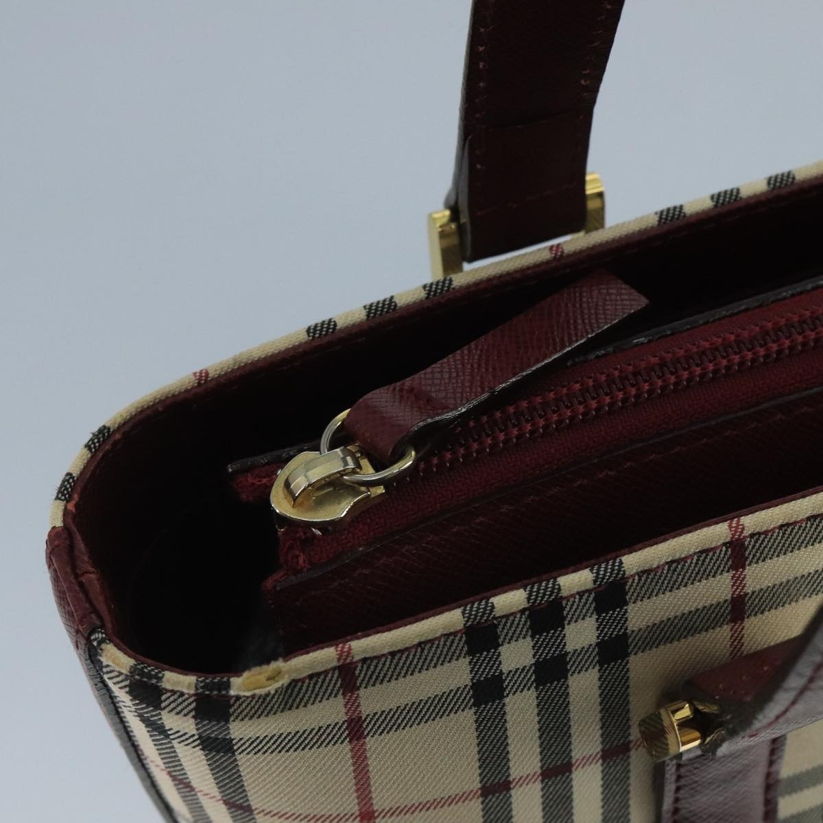 Burberry Nova Check Tote Bag Canvas Leather Beige Red Gold - 10
