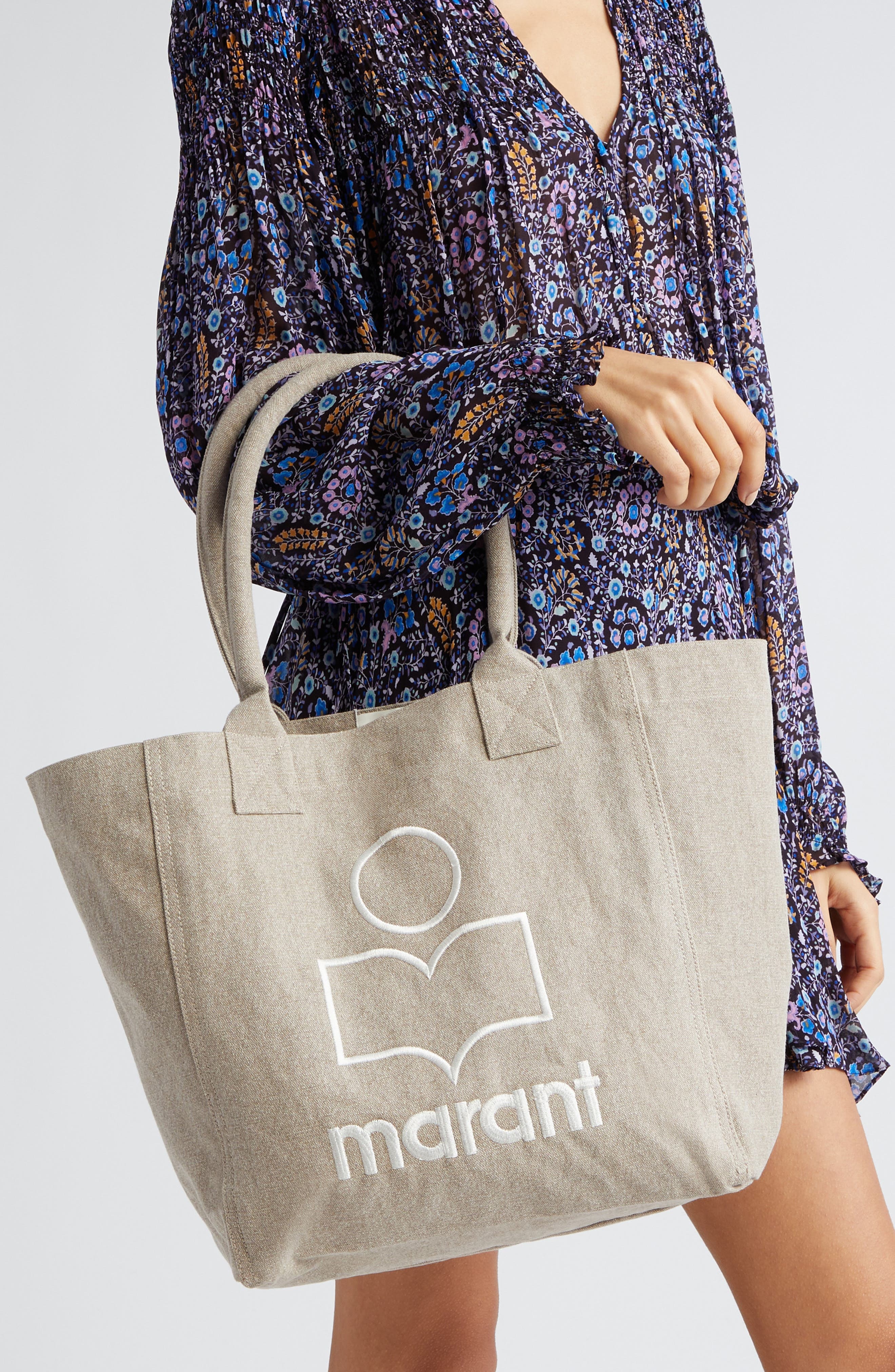 Isabel Marant Small Yenky Embroidered Logo Tote in Beige at Nordstrom - 4