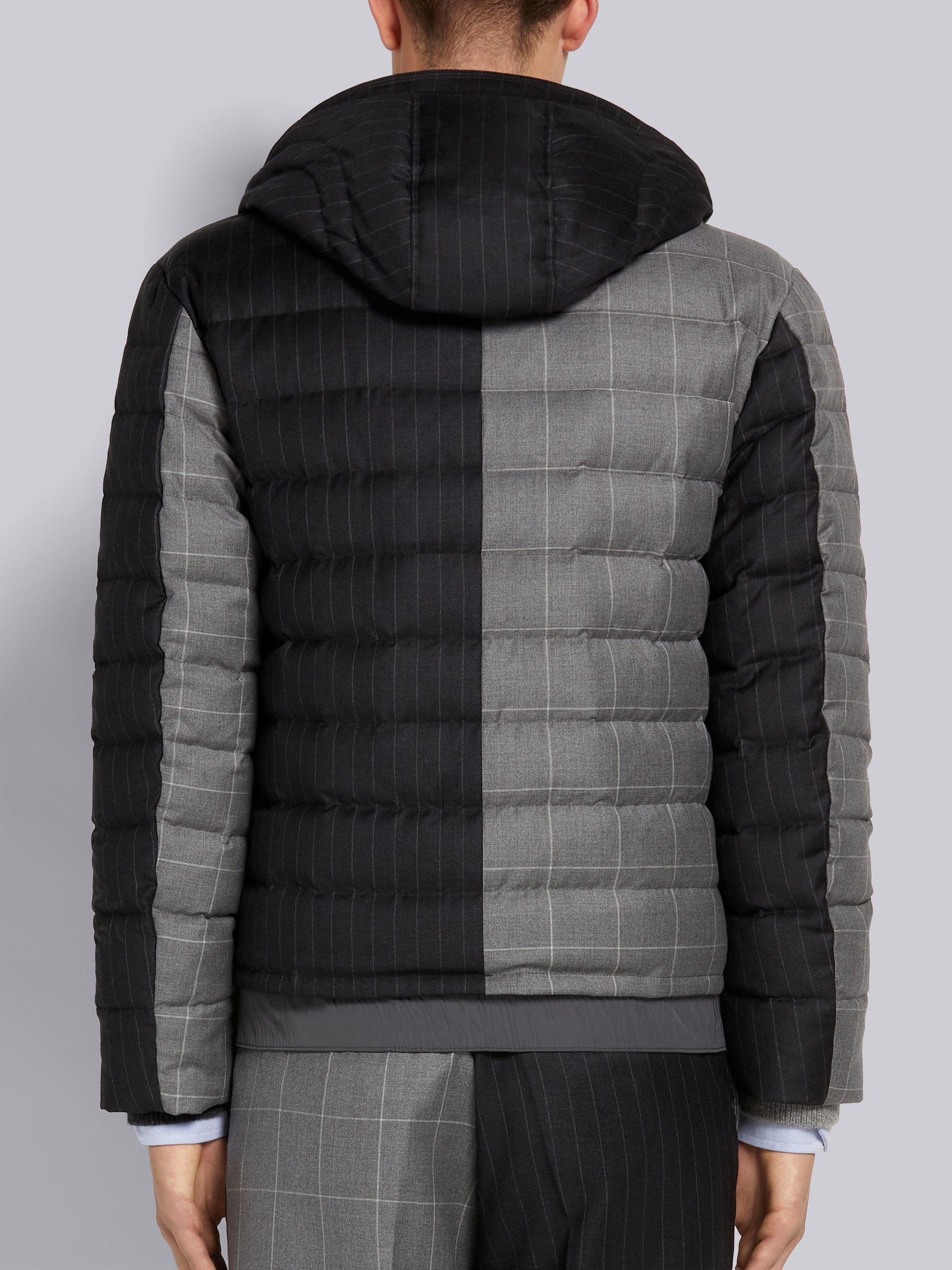 Dark Grey Down-Filled Pinstripe Wool Suiting Ski Jacket - 2