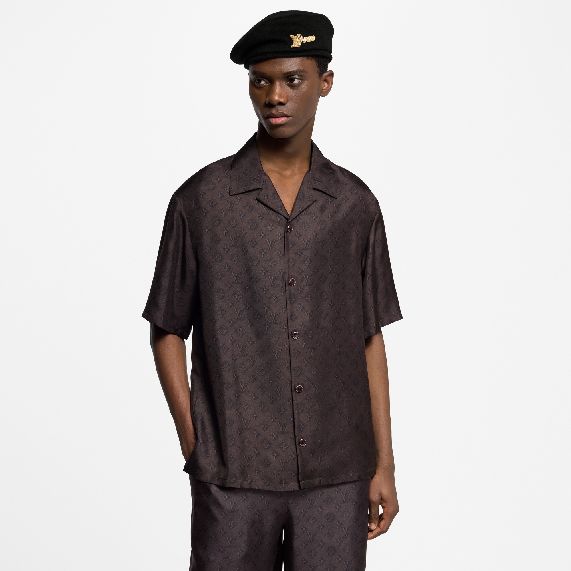 Printed Monogram Short-Sleeved Silk Shirt - 2
