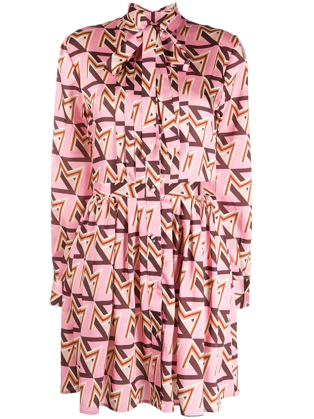 geometric print pussy bow dress - 1