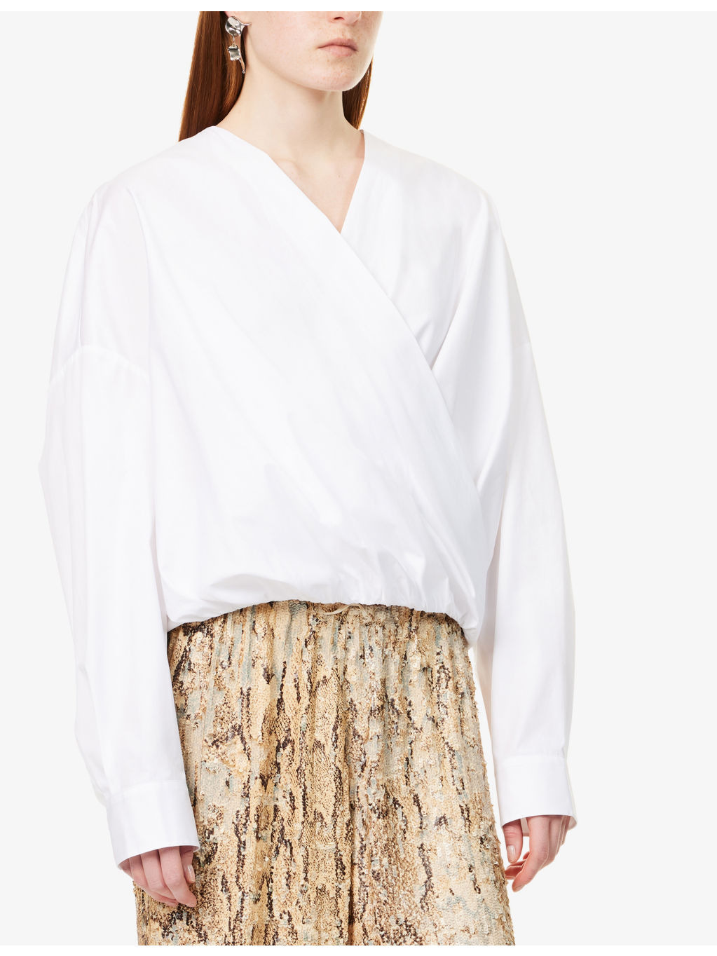 Wrap-Front Puffball Cotton-Poplin Shirt - 3