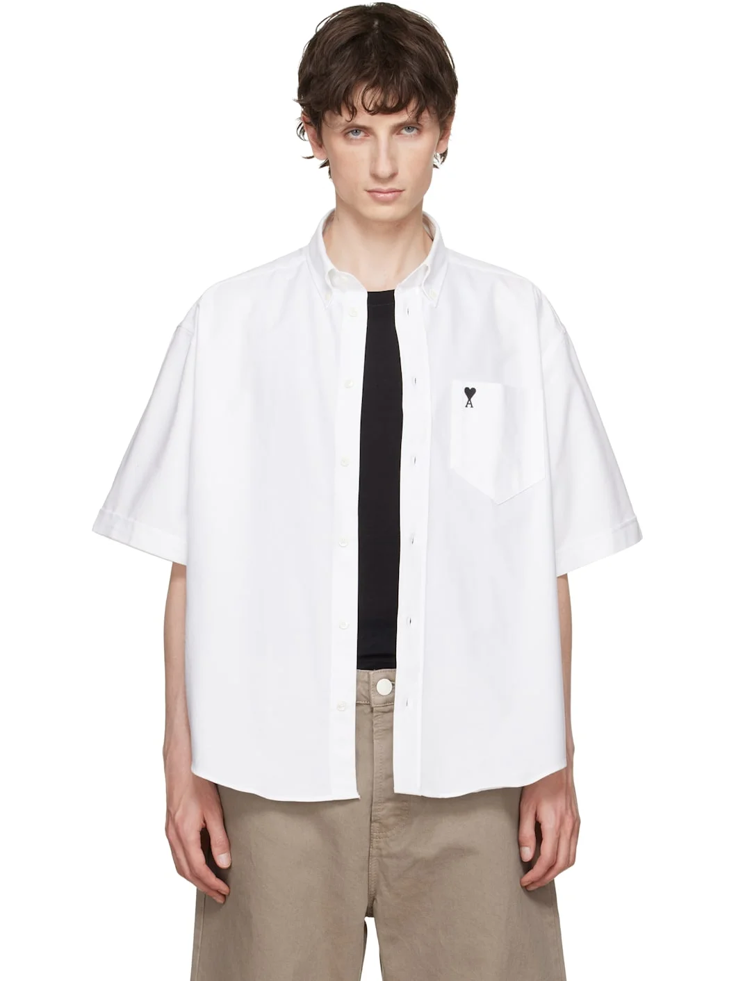White Boxy Embroidered 'Ami de Coeur' Shirt - 1