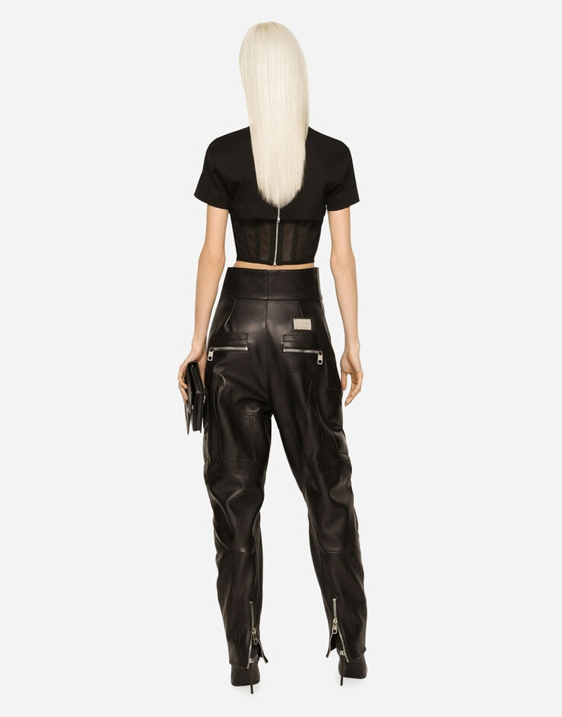 High-waisted leather biker pants 3