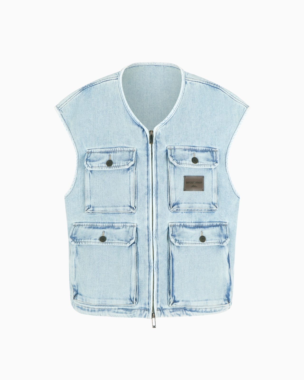 MULTI-POCKET DENIM-EFFECT DOBBY FABRIC SLEEVELESS TOP - 1