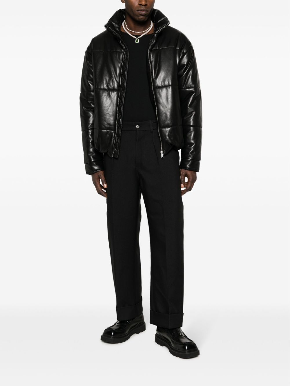 Marron faux-leather puffer jacket - 2