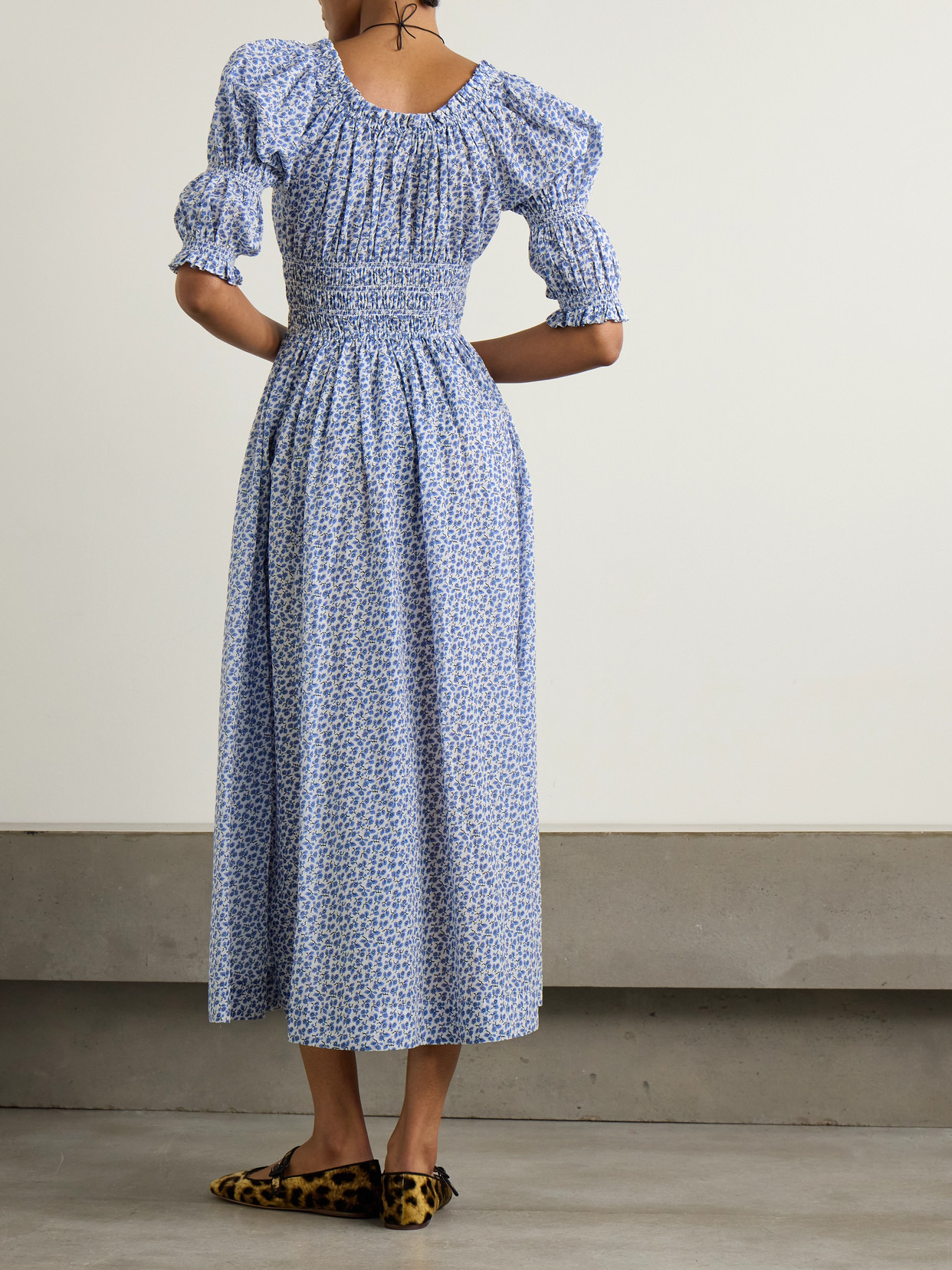 Ischia Shirred Floral-print Organic Cotton-voile Midi Dress - 3