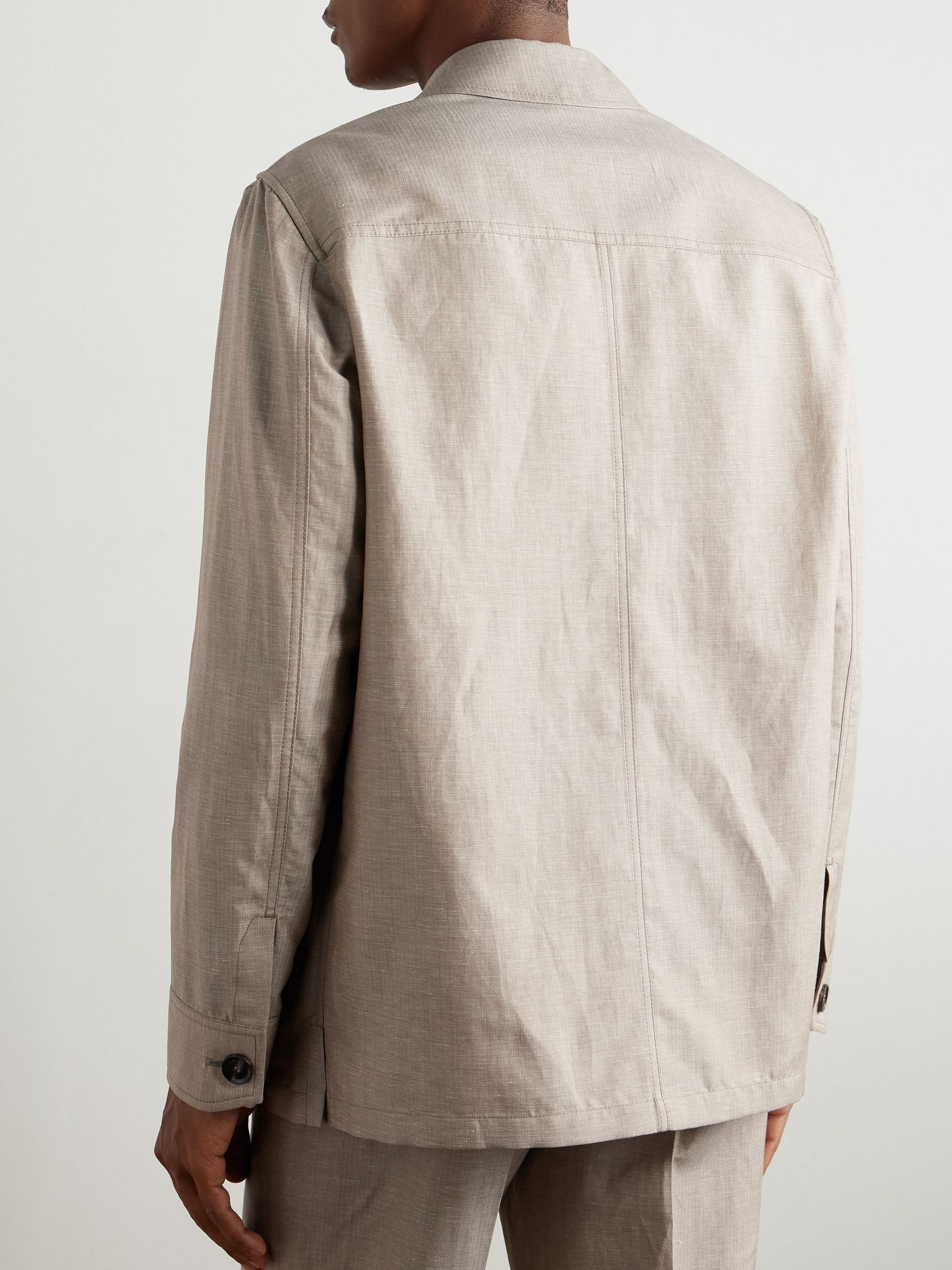 Logo-Appliquéd Wool, Linen and Silk-Blend Overshirt Neutral - 4