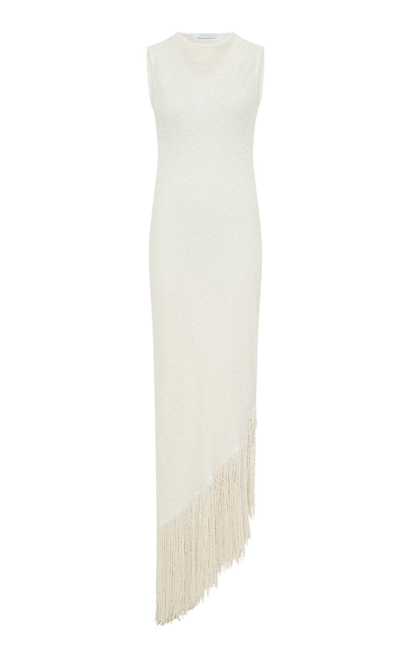 Awar Fringe Maxi Dress in Ivory Silk Boucle - 1