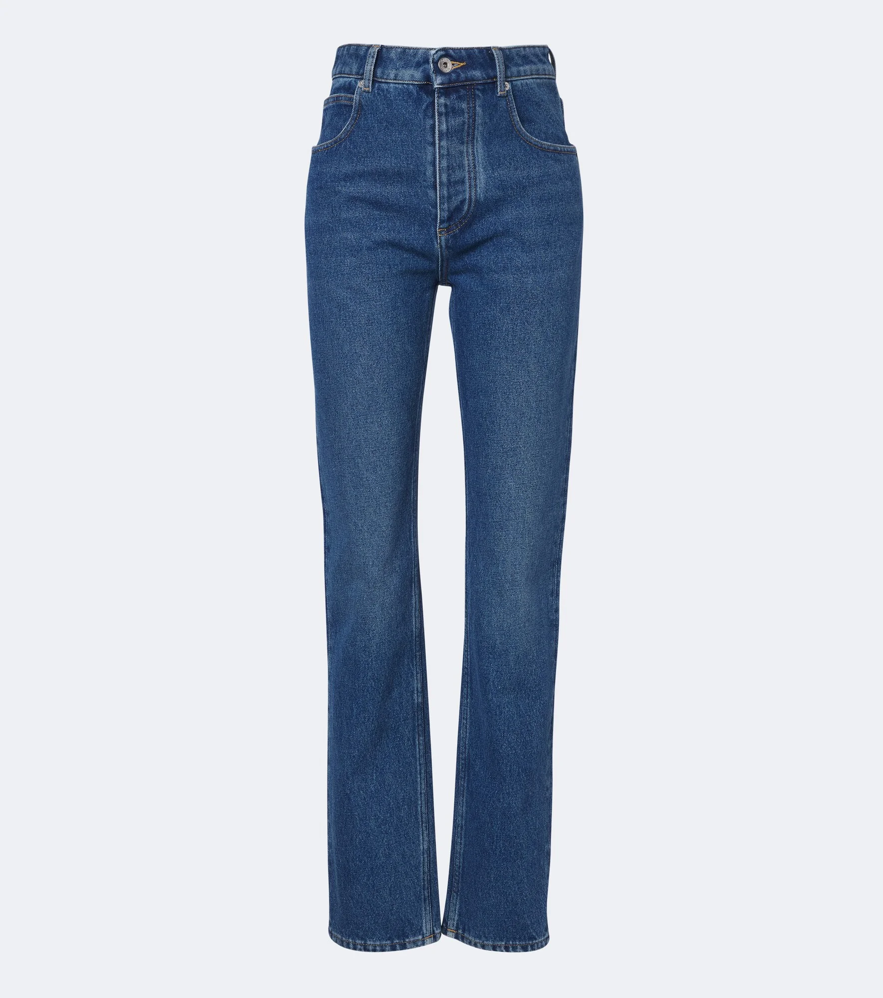 Intrecciato leather-trimmed slim jeans - 1