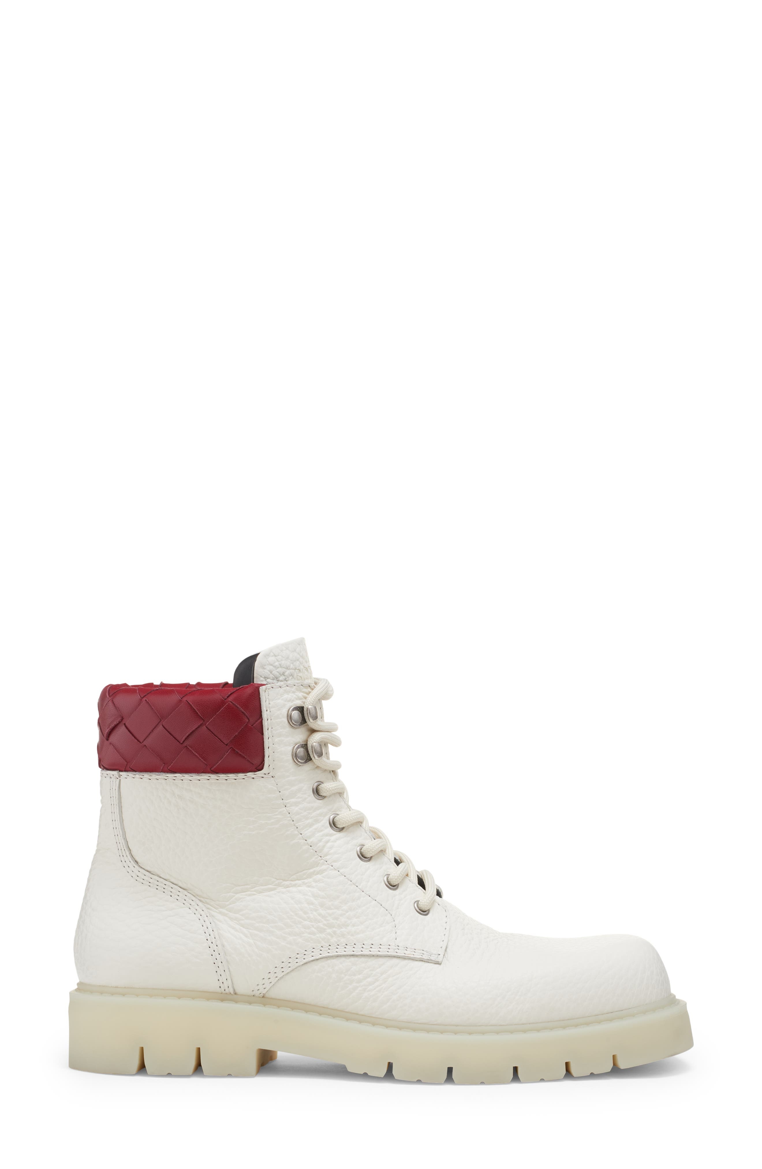 Bottega Veneta Haddock Lug Sole Lace-Up Boot in 8059 White/Deep Red at Nordstrom - 3