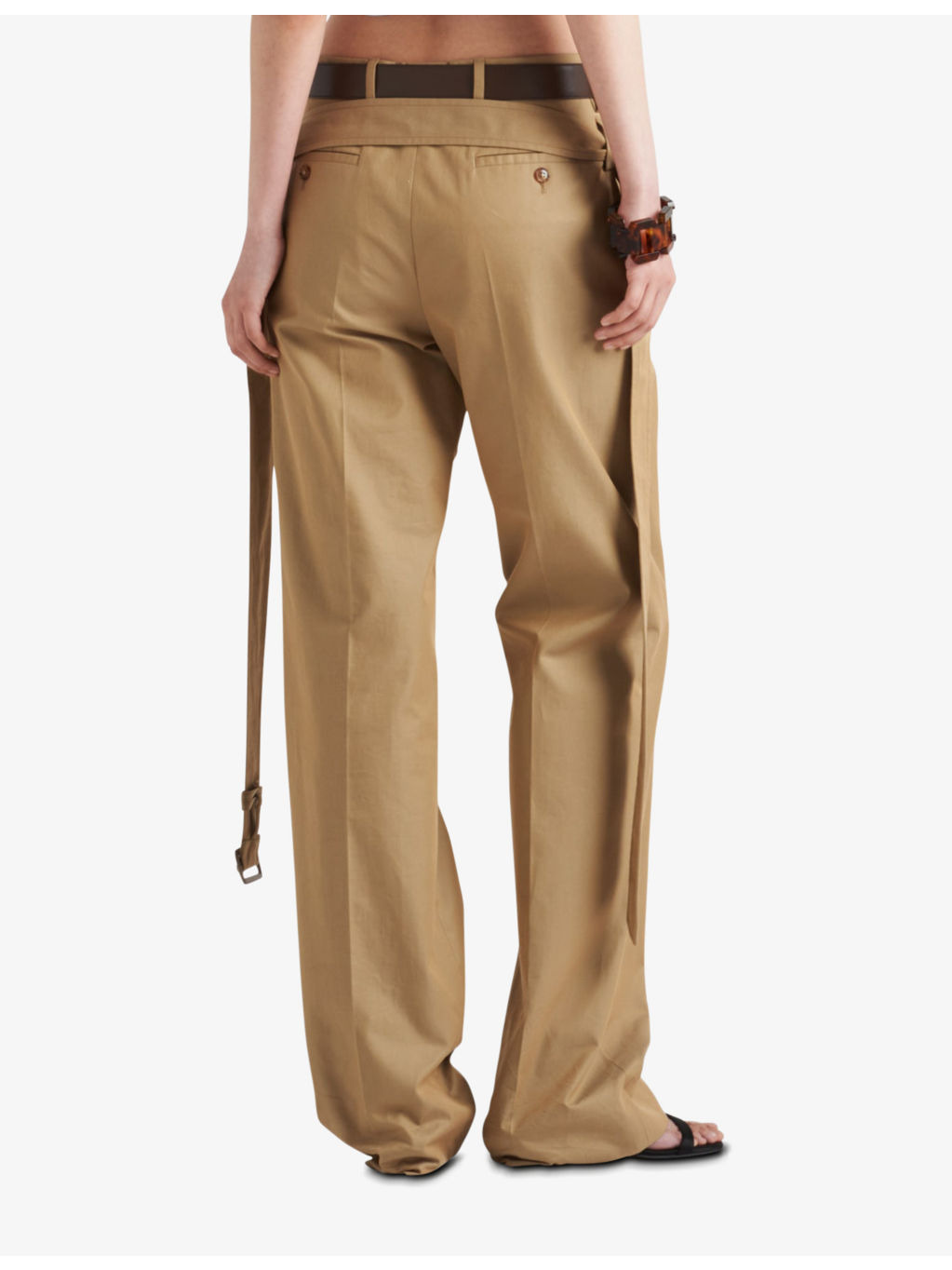 Belted-waist straight-leg high-rise cotton-twill trousers - 4