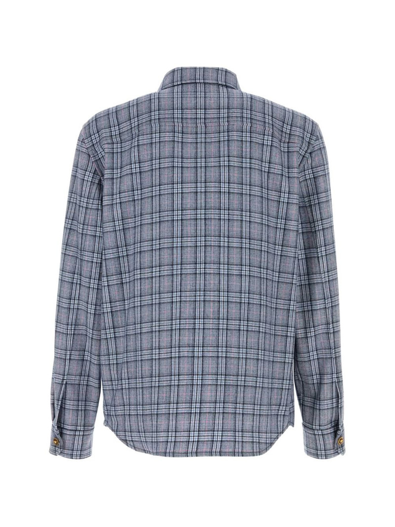 VERSACE embroidered-logo checked wool shirt outlook