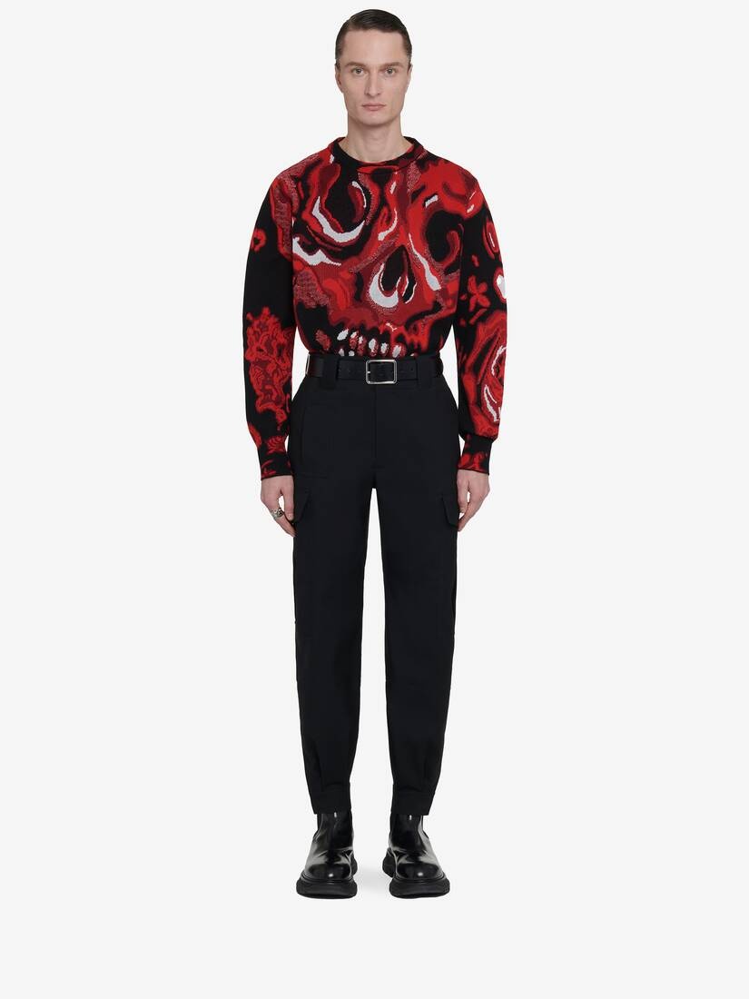 Men's Wax Flower Skull Jumper in Black/lust Red - 3