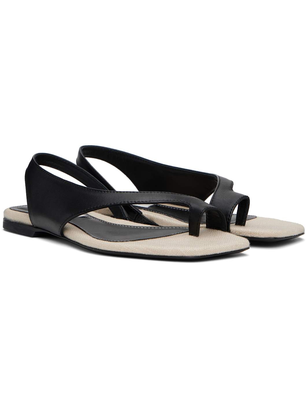 Black Leather Thong Sandals - 4