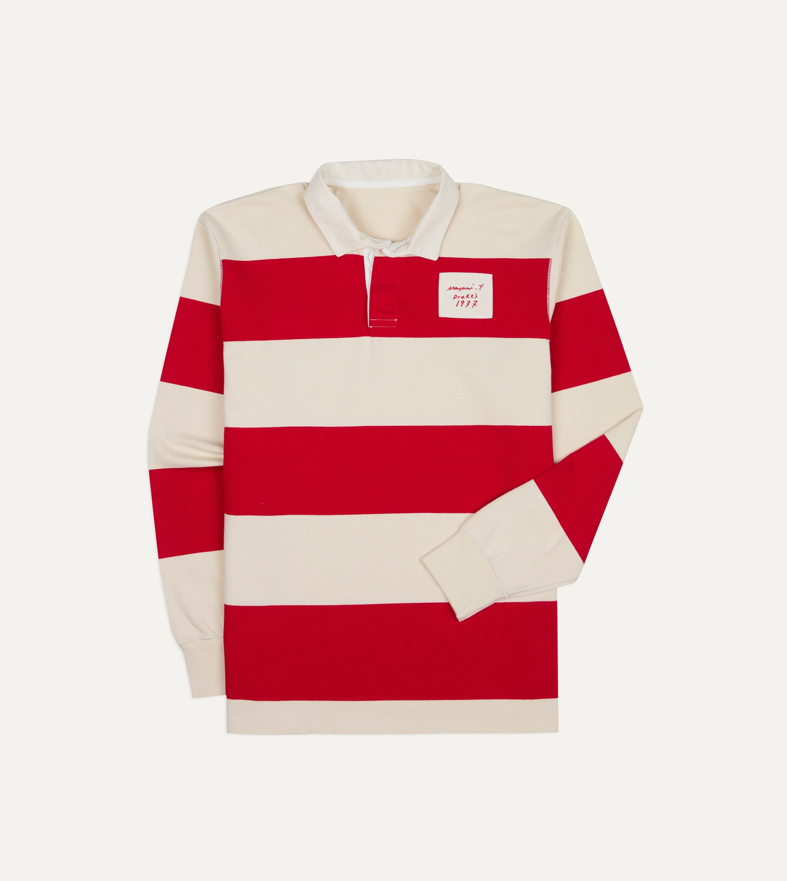 Mayumi Y. for Drake’s Stripe Cotton Embroidered Rugby Shirt - 1