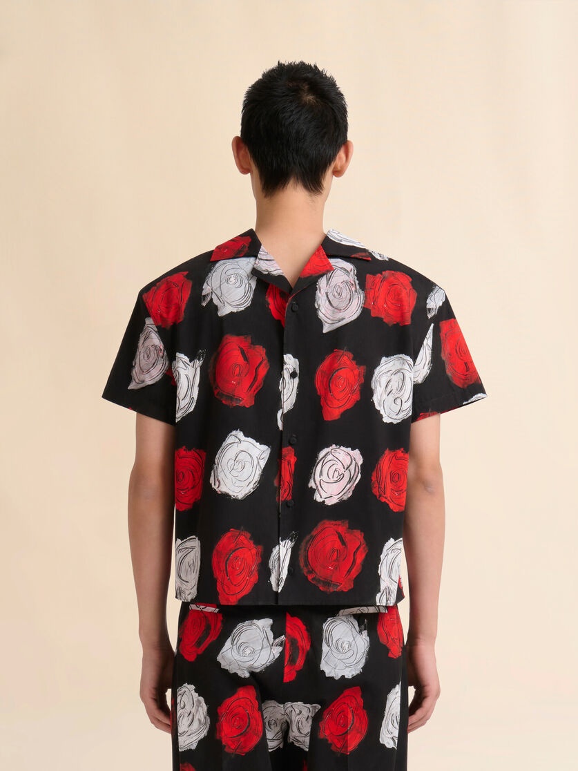 BLACK POPLIN BOWLING SHIRT WITH MERCURY PRINT - 3