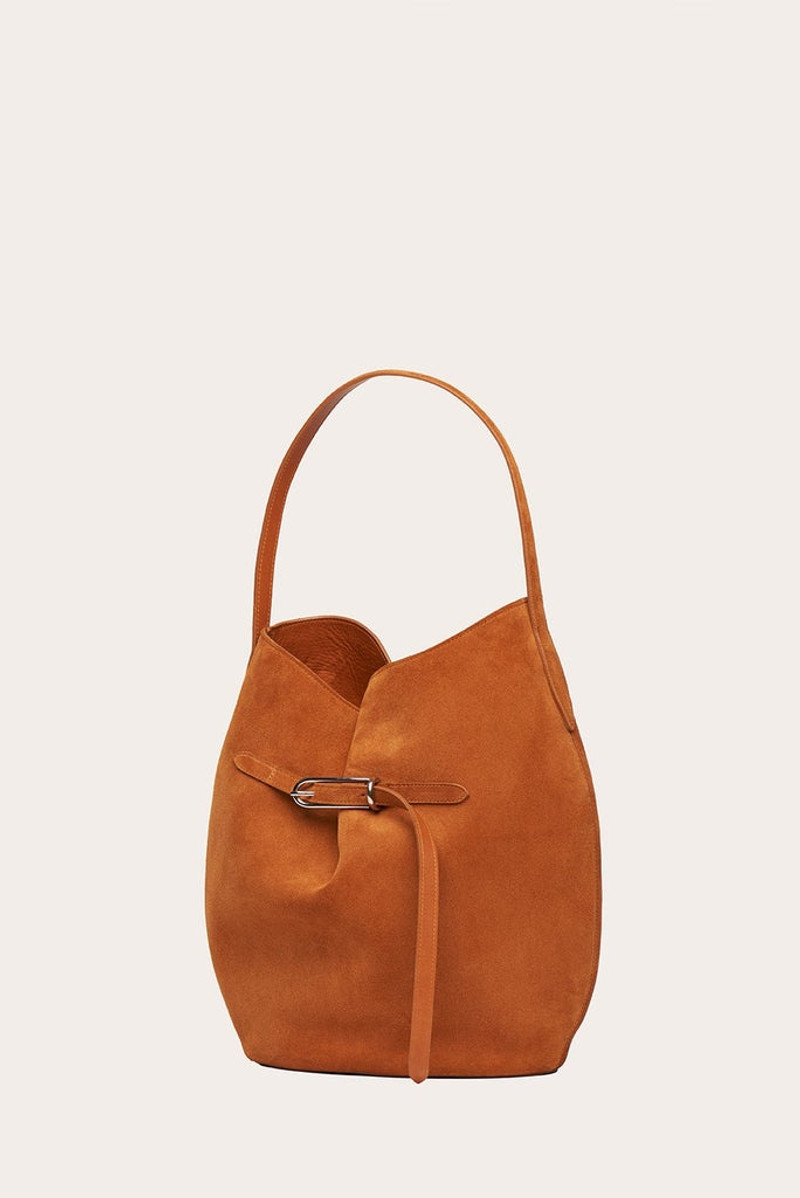 BELTED BUCKET BAG LARGE CINNAMON SUEDE 3