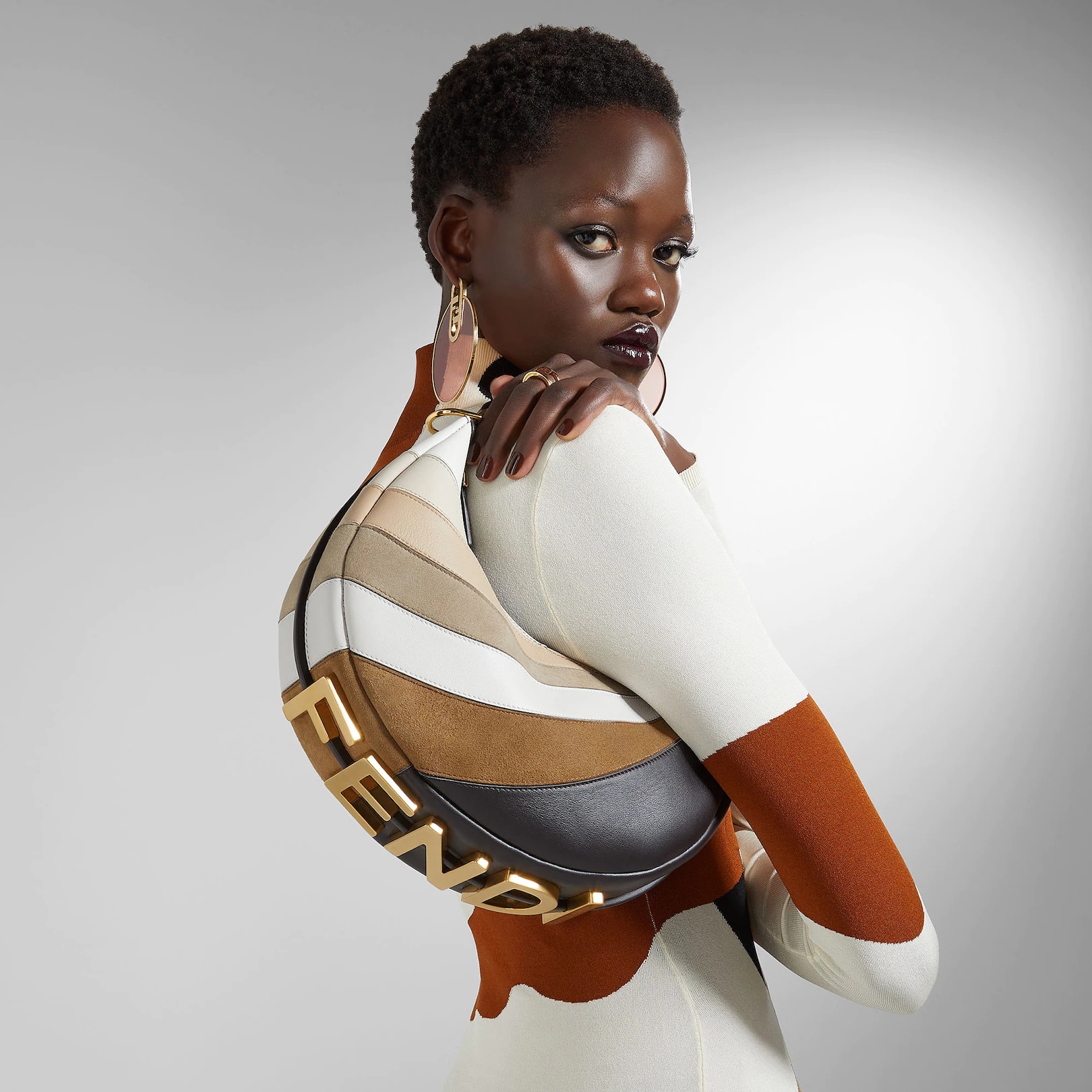 Small Hobo bag produced by inlaying leather, laminated leather and suede by hand to a rainbow diagon - 7