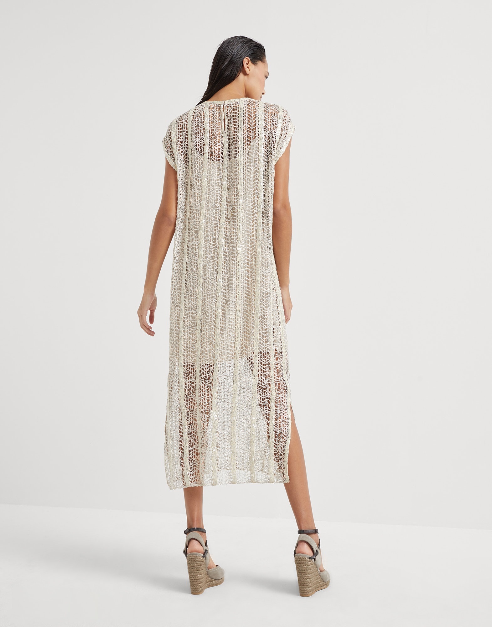 Dazzling striped net embroidery dress in techno raffia - 2