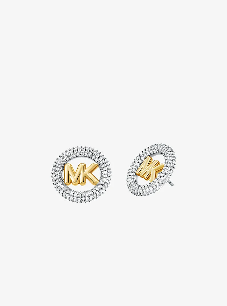 Medium Precious Metal-Plated Brass Pavé Logo Stud Earrings - 1