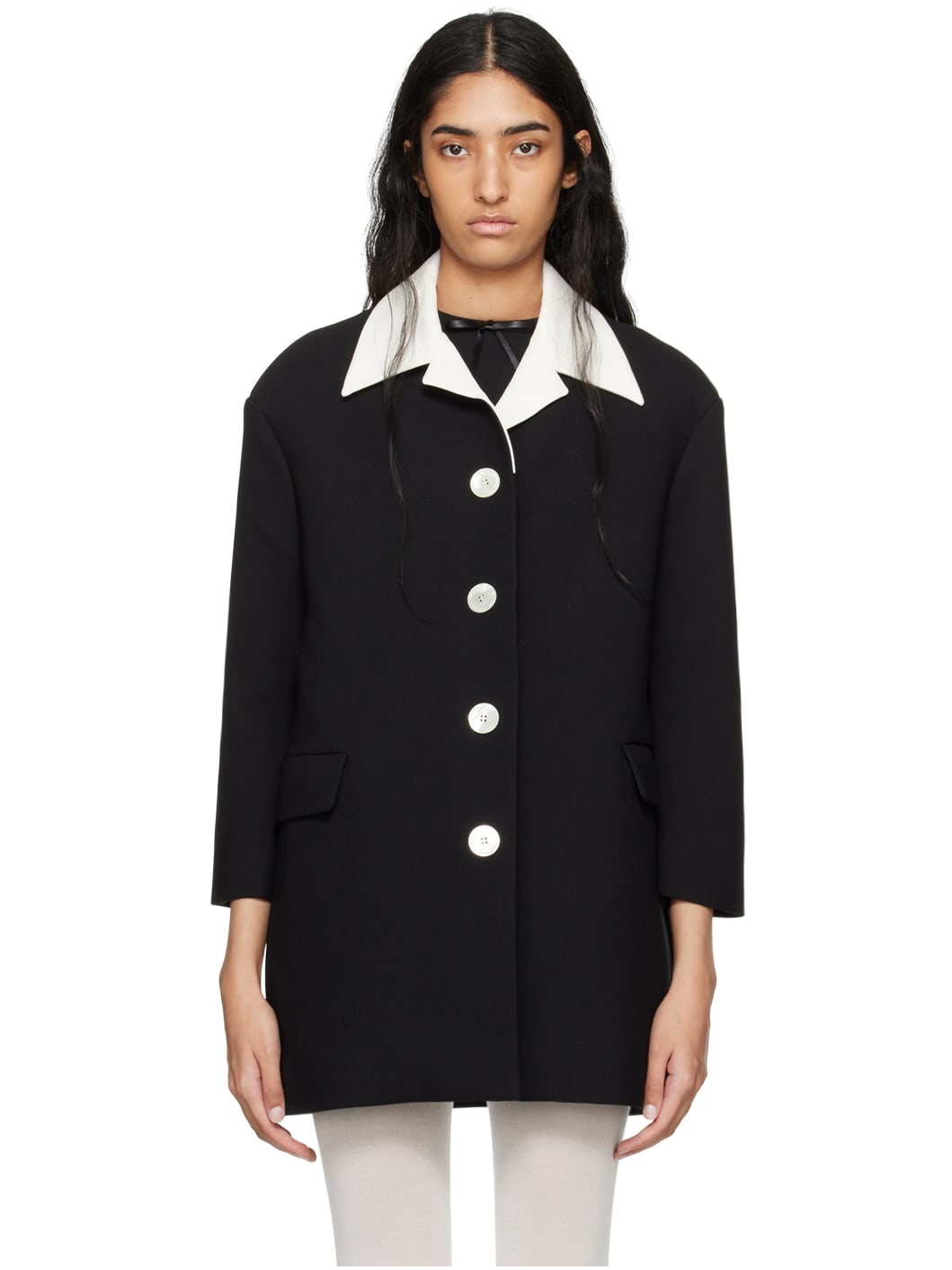 Black Retro Lapel Coat - 1